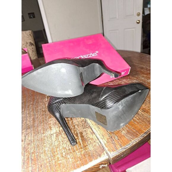 New 9 Shoe Dazzle Black Colie High Heel Stiletto Platform Bootie Ankle Boots - Picture 7 of 7